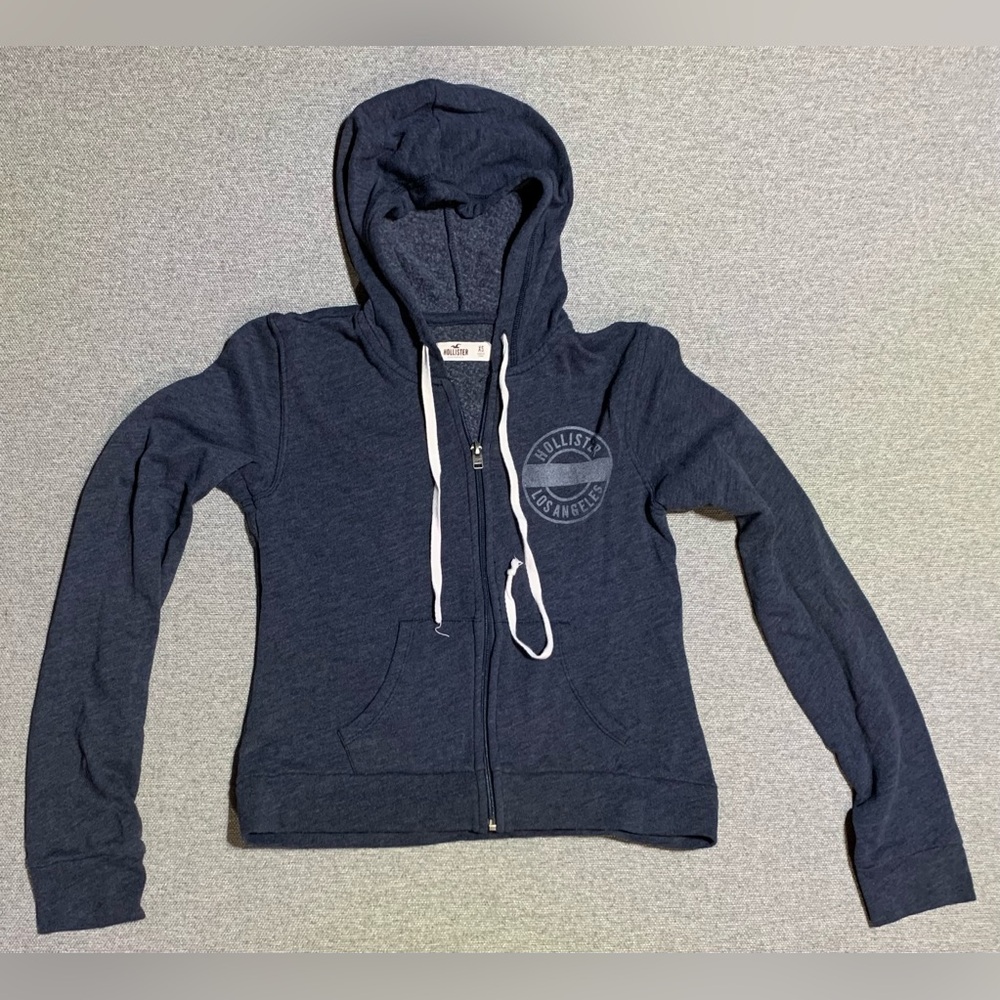 Hollister Dark Blue/Gray Zip Hoodie with Logo Size XS